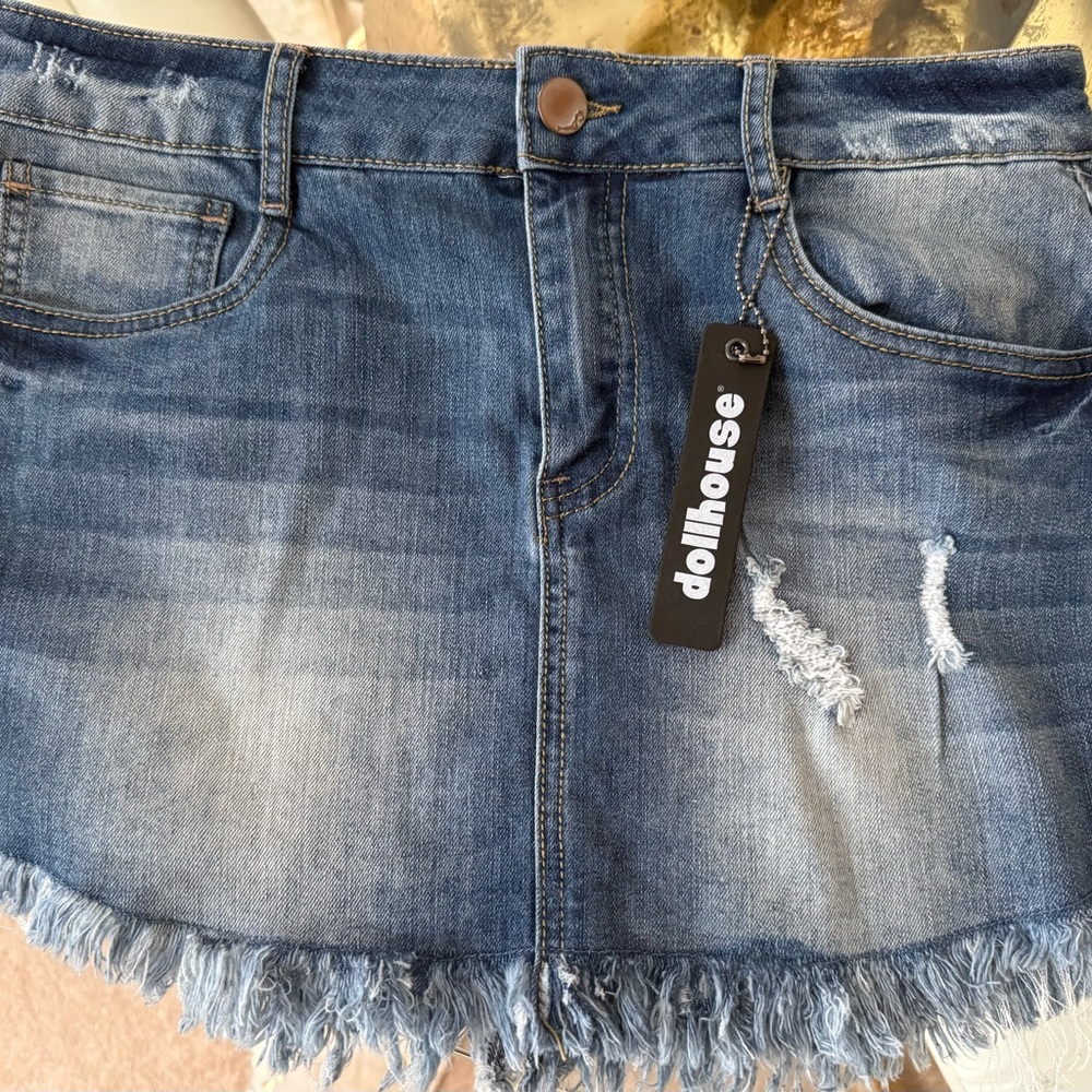 Dollhouse Blue Mini Skirt Casual Distressed